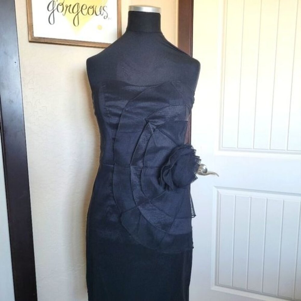 Studio Y Black Strapless Dress With Rose Detail Size 9